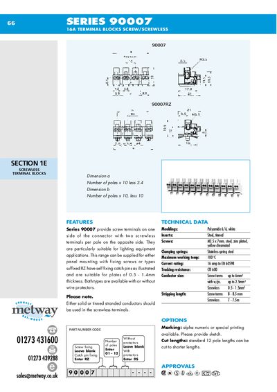 Metway Series 90007 16A Terminal Blocks Screw/Screwless Product Leaflet - cover page