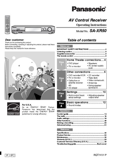 Panasonic SA-XR50 AV Control Receiver Operating Instructions - cover page