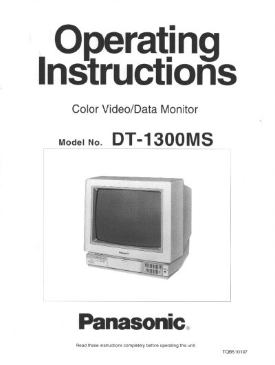 Panasonic DT-1300MS Color Video/Data Monitor Operating Instructions - cover page