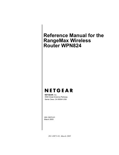Netgear WPN824 Wireless Router Reference Manual - cover page