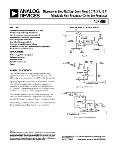 Analog Devices ADP3000 Micropower Switching Regulator Datasheet - cover page