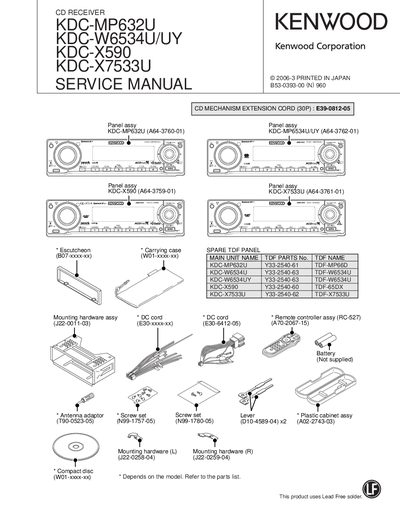Kenwood KDC-MP632U, KDC-W6534U/UY, KDC-X590, KDC-X7533U CD Receiver Service Manual - cover page
