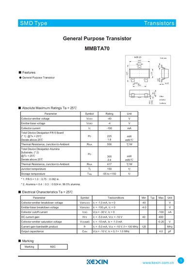 KEXIN MMBTA70 Datasheet - cover page
