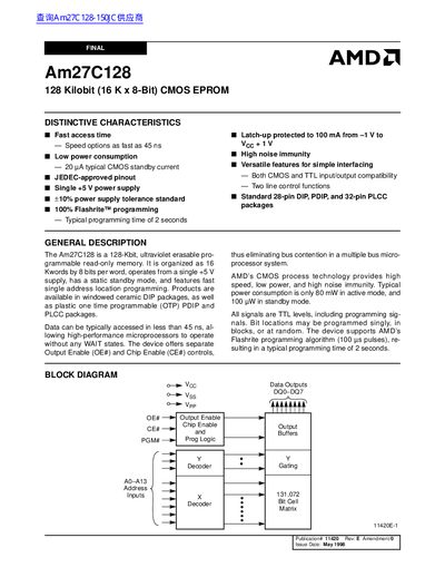 AMD Am27C128 128 Kilobit (16 K x 8-Bit) CMOS EPROM handbook - cover page
