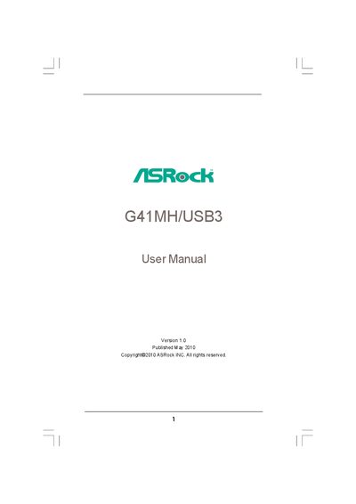 ASRock G41MH/USB3 User Manual - cover page