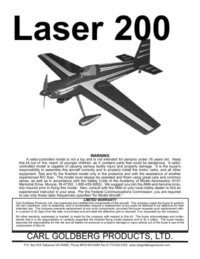 Carl Goldberg Laser 200 ARF Assembly and Operation Manual - cover page