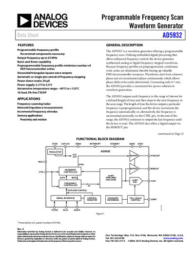 Analog Devices AD5932 Datasheet Handbook Rev A - cover page