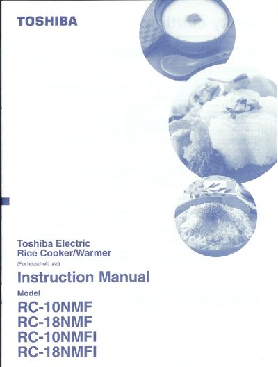 Toshiba RC-10NMF / RC-18NMF / RC-10NMFI / RC-18NMFI Rice Cooker Instruction Manual - cover page