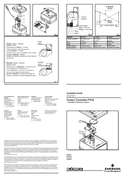 Emerson PTF20 Position Transmitter Installation Guide