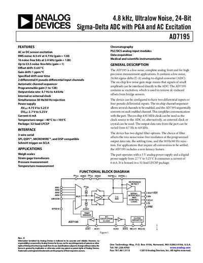 Analog Devices AD7195 24‑Bit Sigma‑Delta ADC Datasheet - cover page