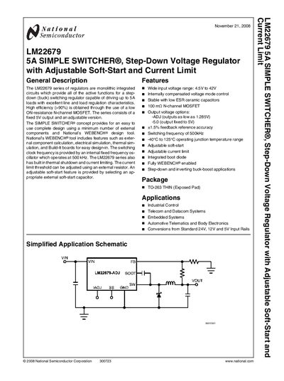 National Semiconductor LM22679 5A Simple Switcher Step-Down Voltage Regulator Datasheet