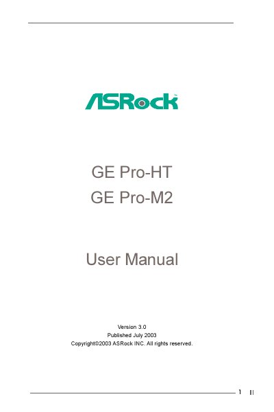 ASRock GE Pro-HT / GE Pro-M2 Motherboard User Manual - cover page