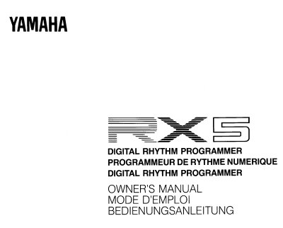 Yamaha RX5 Digital Rhythm Programmer Owner's Manual