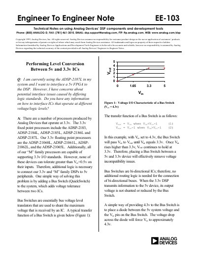 Analog Devices EE-103 Performing Level Conversion Between 5v and 3.3v ICs - cover page
