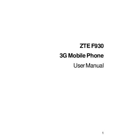 ZTE F930 3G Mobile Phone User Manual - cover page