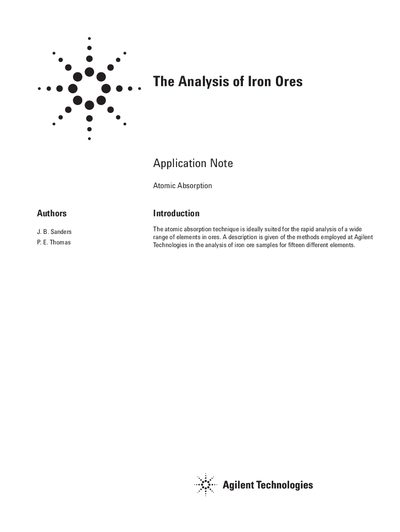 Agilent Application Note: Analysis of Iron Ores by Atomic Absorption - cover page