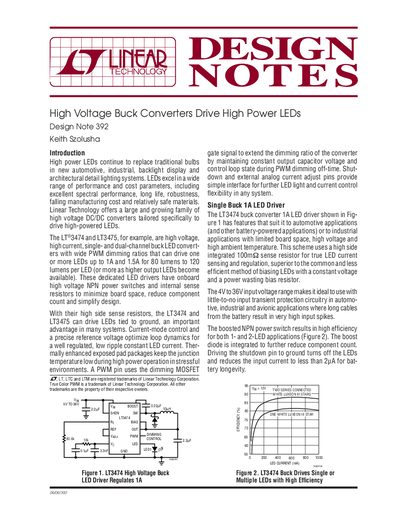 LINEAR High Voltage Buck Converters Drive High Power LEDs Design Note 392 Keith Szolusha - cover page