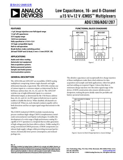 ANALOG DEVICES ADG1206/ADG1207 Low Capacitance 16-and 8-Channel &plusmn;15 V/+12 V iCMOS Multiplexers handbook