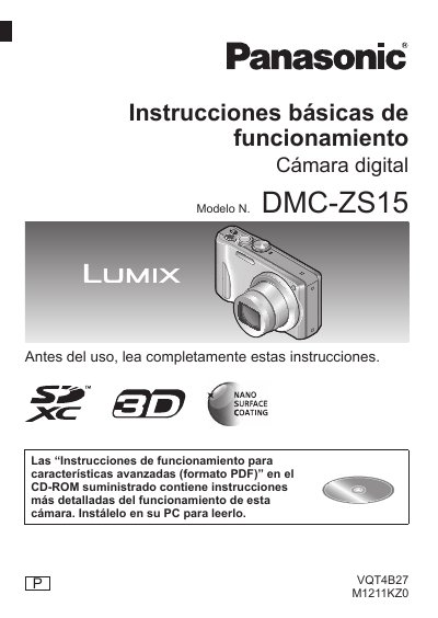 Panasonic DMC-ZS15 Digital Camera Owner's Manual - cover page