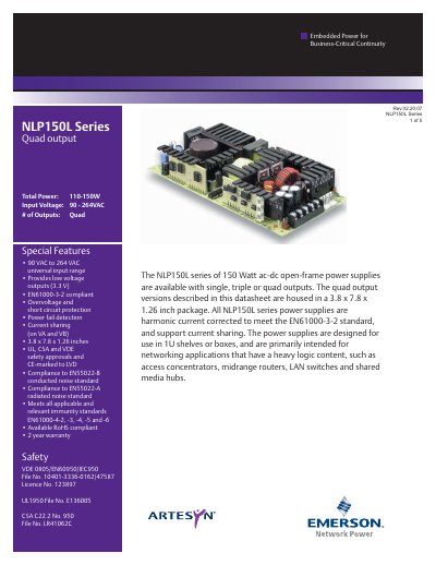 Artesyn NLP150L Quad Output Datasheet - cover page