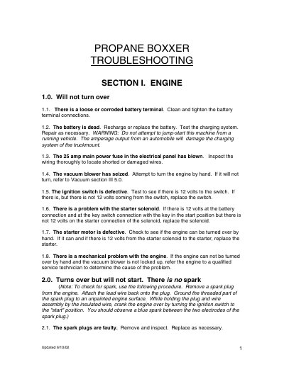 Propane Boxxer Troubleshooting Section I Engine Service Manual - cover page