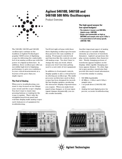 Agilent 54610B/54615B/54616B 500 MHz Oscilloscopes Handbook - cover page