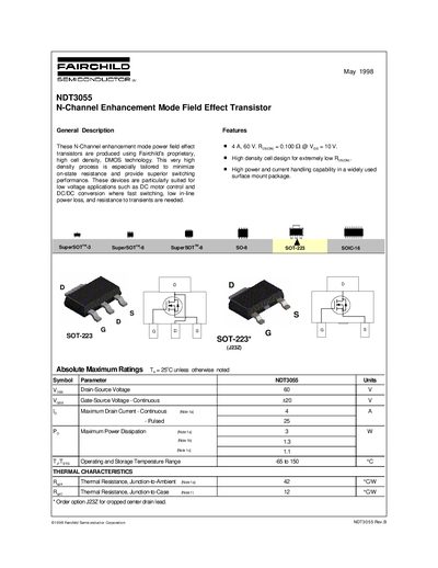 Fairchild NDT3055 N-Channel Enhancement Mode FET Datasheet
