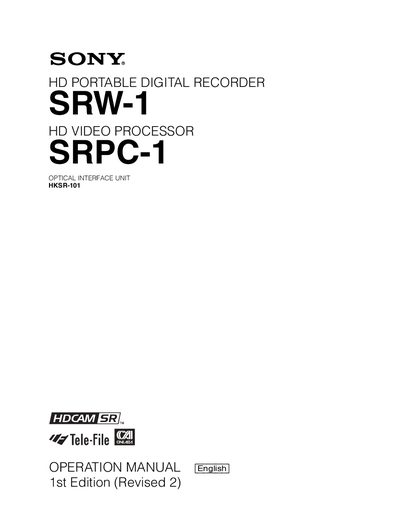 Sony SRW-1/SRPC-1 HD Portable Digital Recorder Operation Manual - cover page