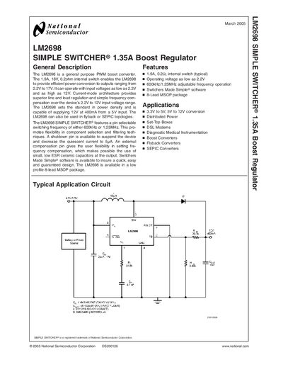 National Semiconductor LM2698 Boost Regulator Datasheet - cover page
