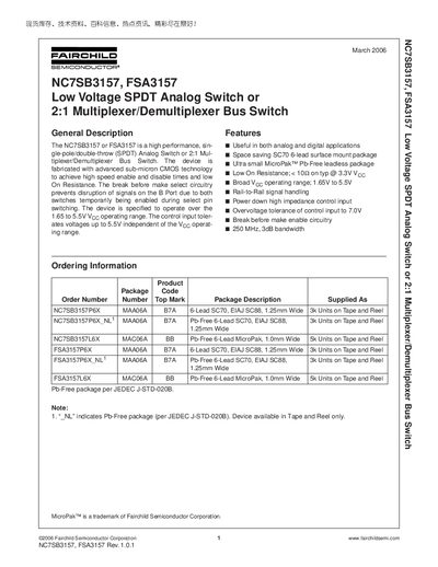 Fairchild NC7SB3157/FSA3157 Analog Switch Datasheet - cover page