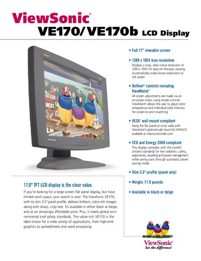 ViewSonic VE170/VE170b LCD Display User Manual - cover page