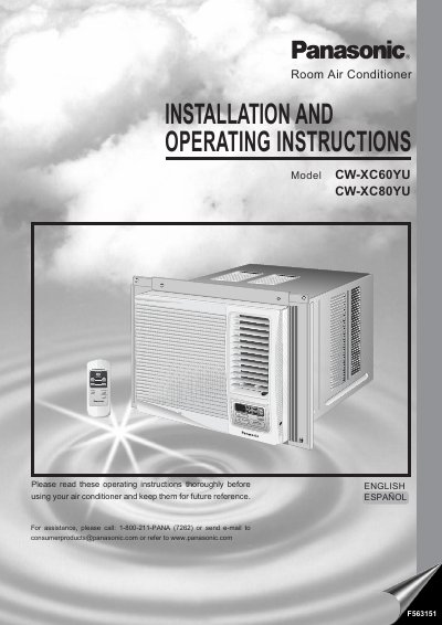 Panasonic CW-XC60YU/CW-XC80YU Room Air Conditioner Installation and Operating Instructions - cover page