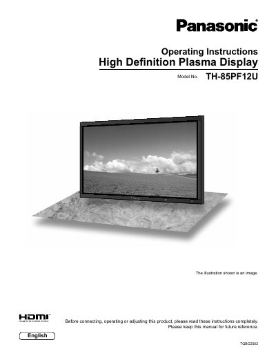 Panasonic TH-85PF12U Plasma Display Operating Instructions - cover page