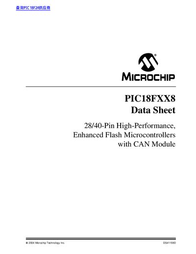 Microchip PIC18FXX8 Enhanced Flash Microcontrollers with CAN Module Data Sheet