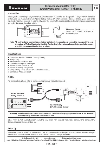 FrSky FAS100S Smart Port Current Sensor User Manual - cover page