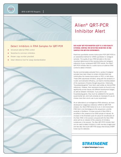 Stratagene Alien QRT-PCR Inhibitor Alert Product Leaflet - cover page