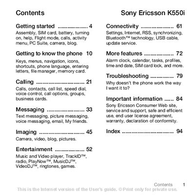 Sony Ericsson K550i User Manual - cover page