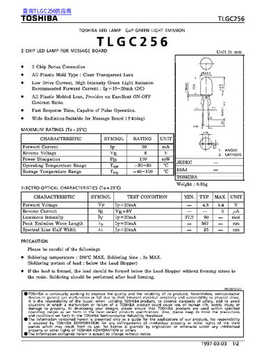 Toshiba TLGC256 LED Lamp Datasheet - cover page