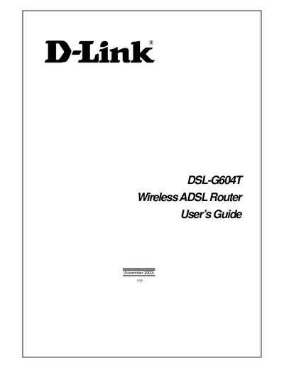 D-Link DSL-G604T Wireless ADSL Router User Guide - cover page