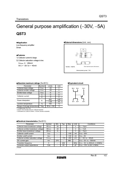 ROHM QST3 Transistor Datasheet - cover page