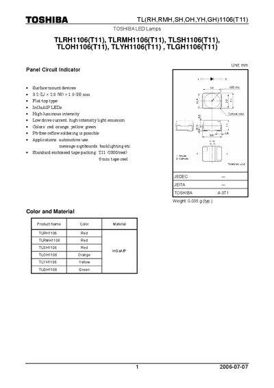 Toshiba TL(RH,RMH,SH,OH,YH,GH)1106(T11) LED Lamp Datasheet - cover page