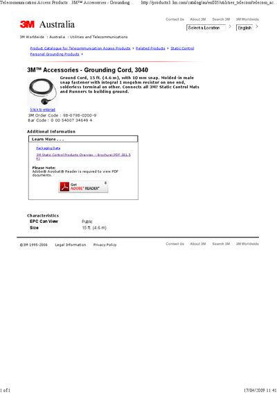 3M 3040 Grounding Cord Product Leaflet - cover page