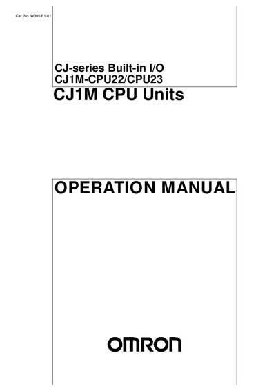 Omron CJ1M-CPU22/CPU23 Operation Manual - cover page