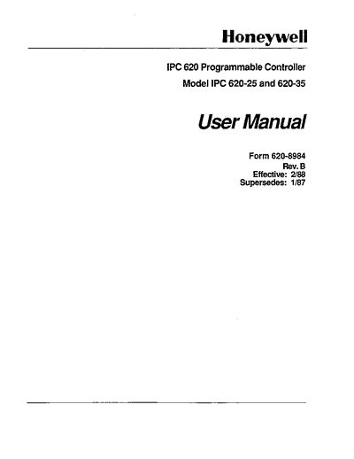 Honeywell IPC 620-25/35 Programmable Controller User Manual - cover page