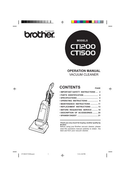 Brother CT1200/CT1500 Vacuum Cleaner Operation Manual - cover page