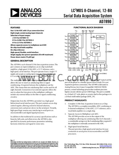 Analog Devices AD7890 Datasheet - cover page