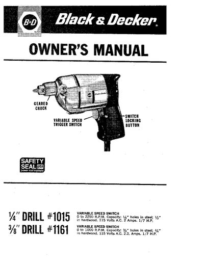Black & Decker Variable Speed Drill User Manual - cover page