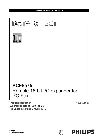Philips PCF8575 Remote 16-bit I/O Expander for I2C-bus Datasheet - cover page