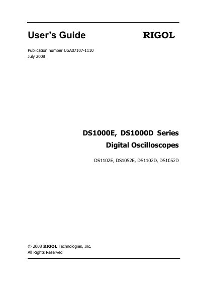 Rigol DS1000E/DS1000D Series Digital Oscilloscope User Guide - cover page