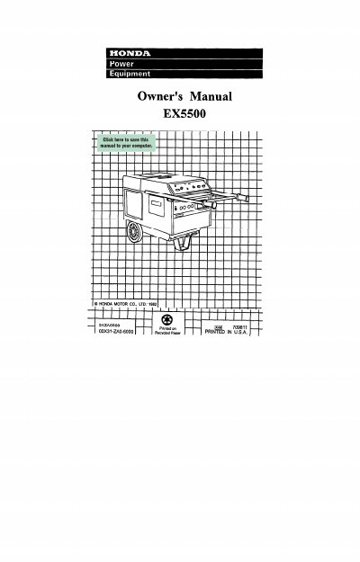 Honda EX5500 Generator Owner's Manual - cover page